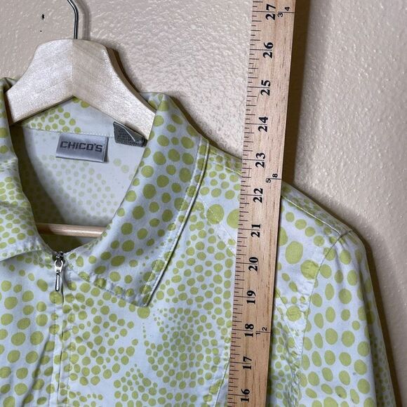Chico's Jacket Women's Medium Yellow White Full Zip Collared Cotton blend Casual - Picture 4 of 9